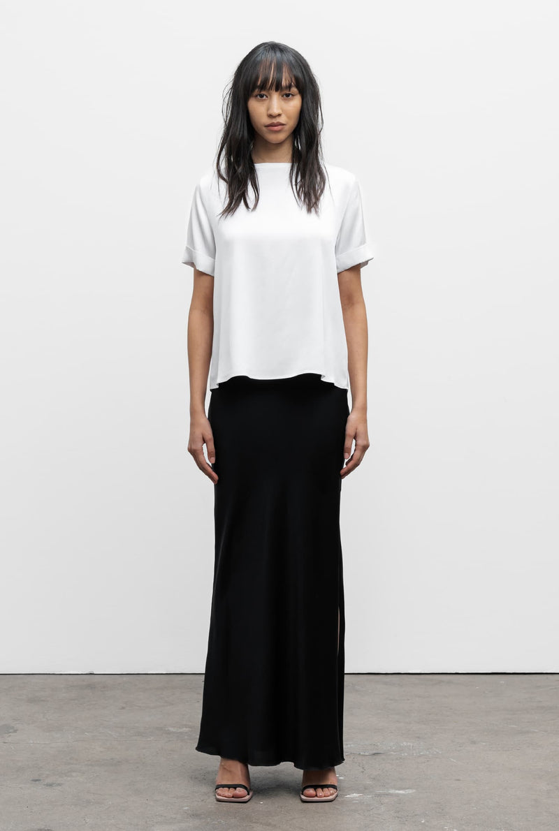Hana long silk skirt black