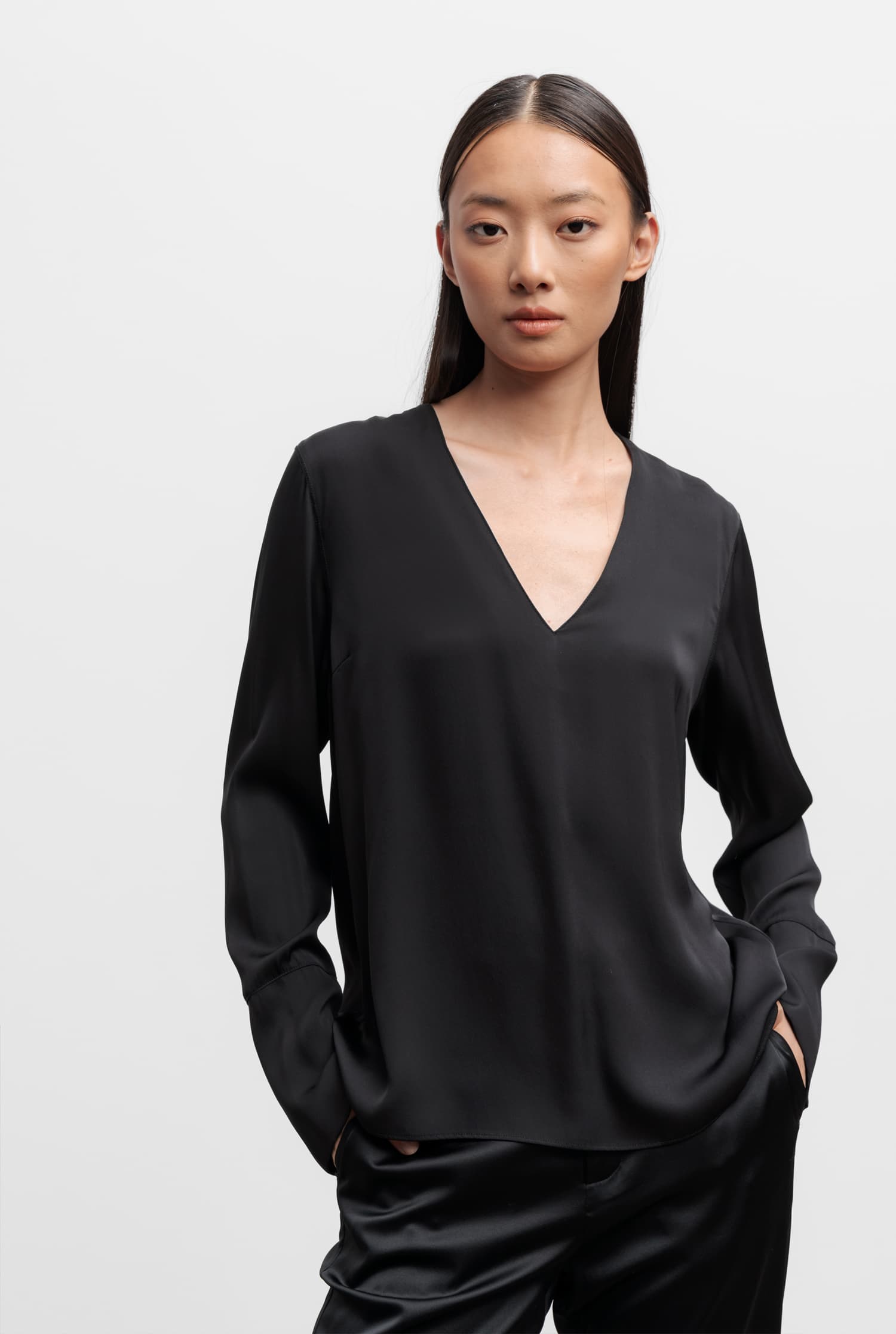 Deep v neck black blouse on sale