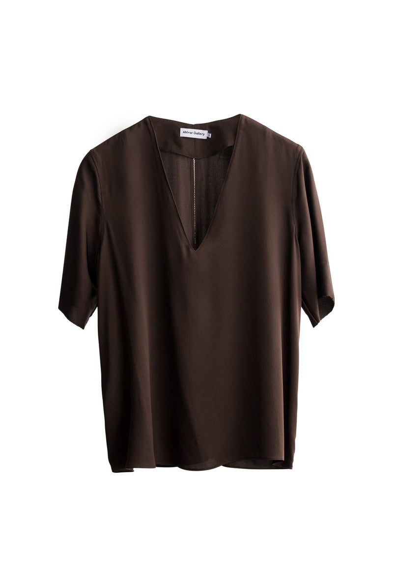 Yoli silk v-neck blouse dark brown