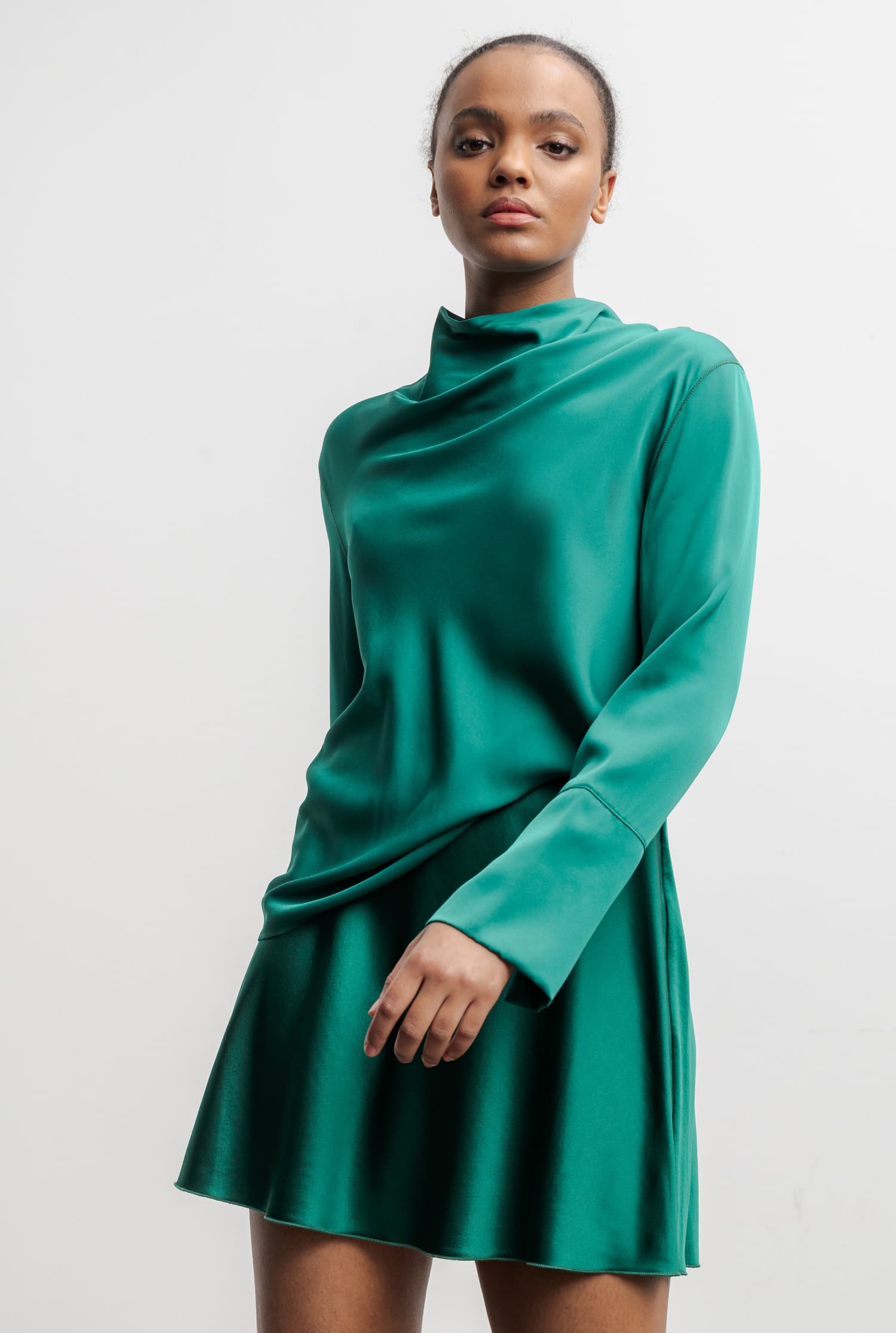 Emerald green bias outlet cut skirt