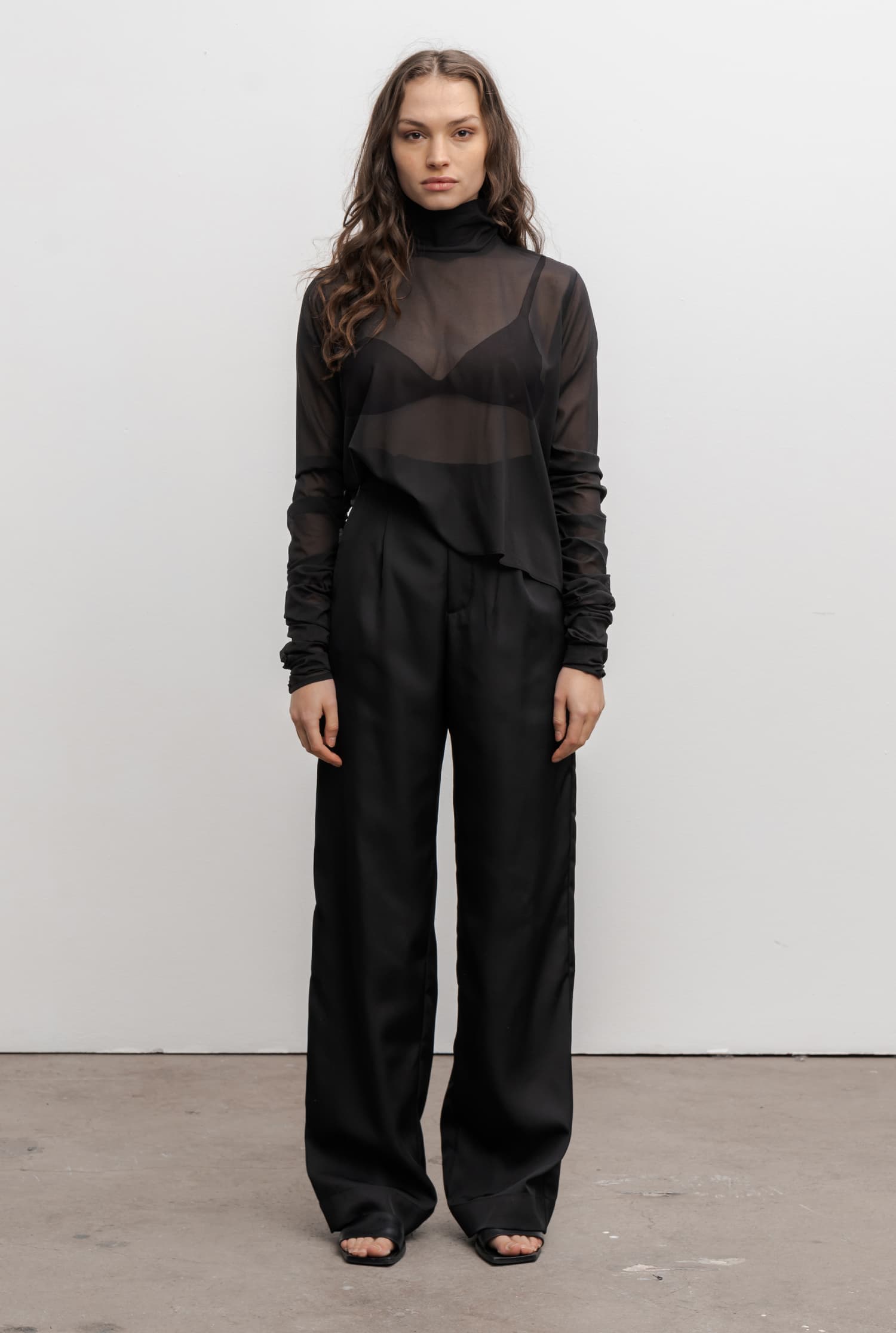 Takeo see-through silk blouse black