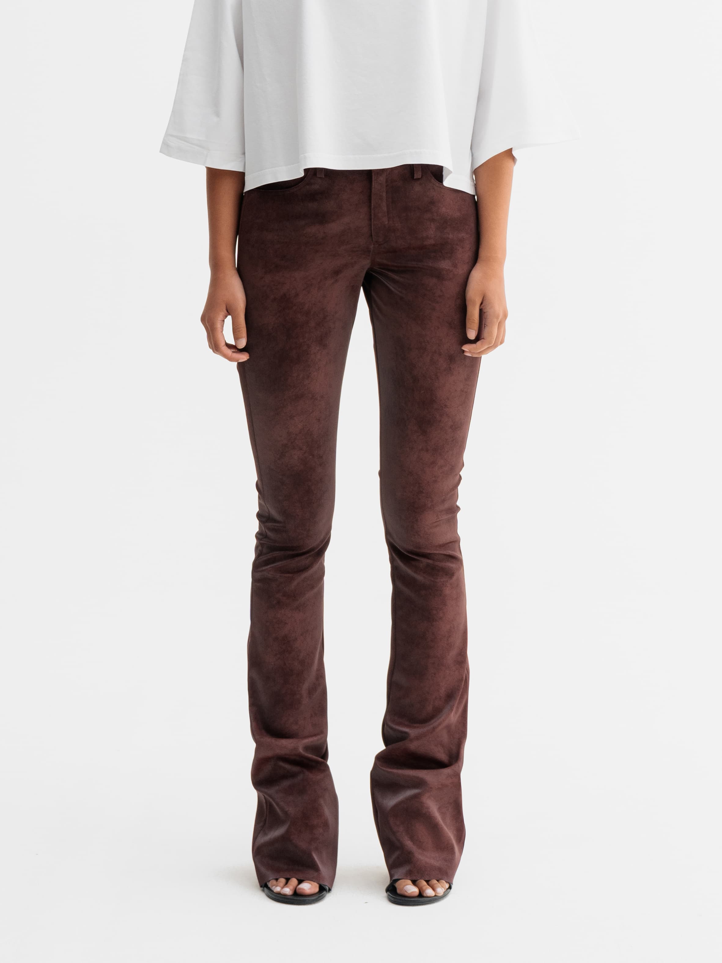 Aiko PU leather trousers burgundy