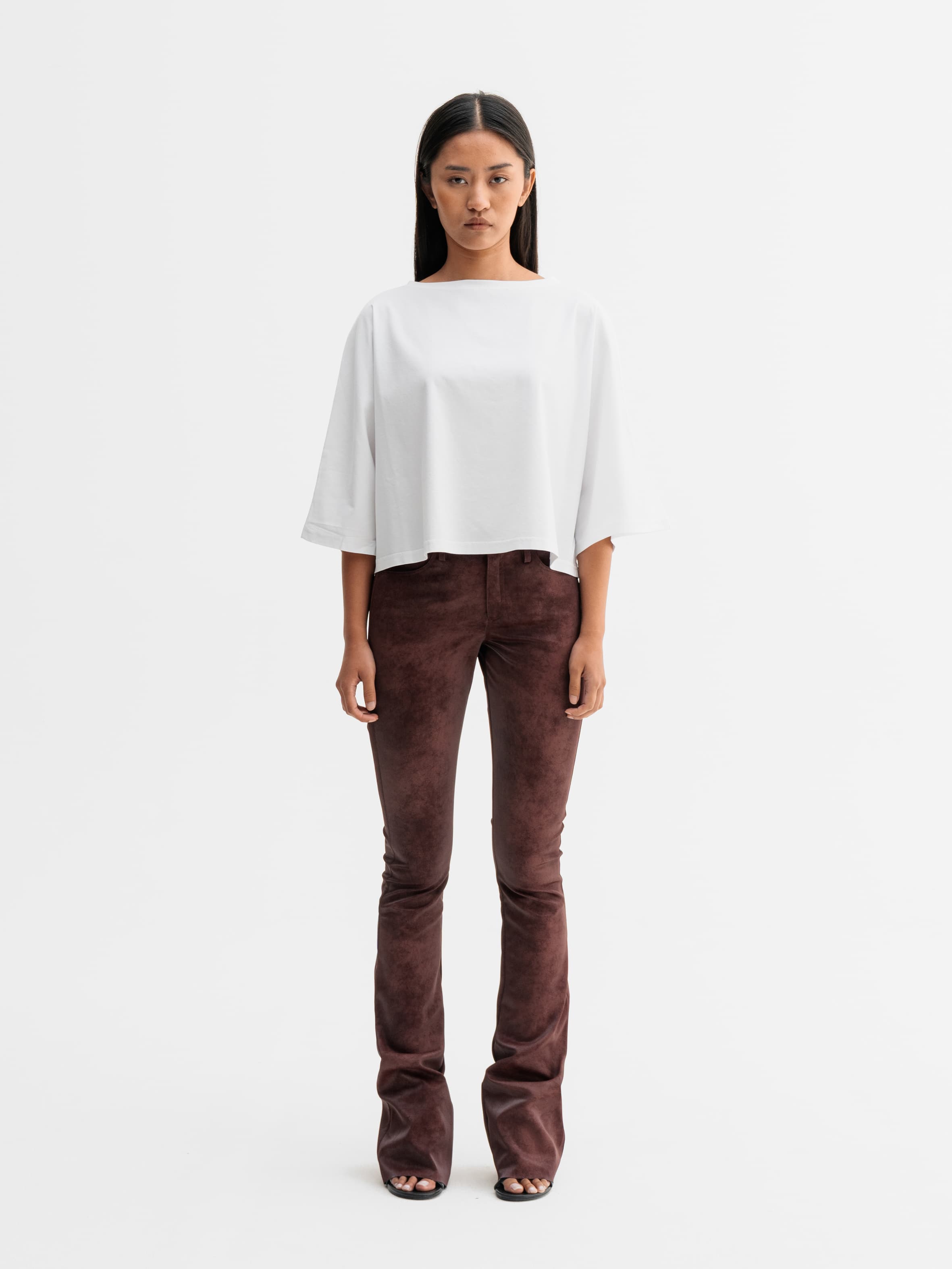 Aiko PU leather trousers burgundy