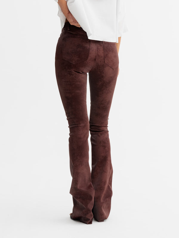 Back view of Ahlvar Gallery Aiko PU leather trousers in Burgundy