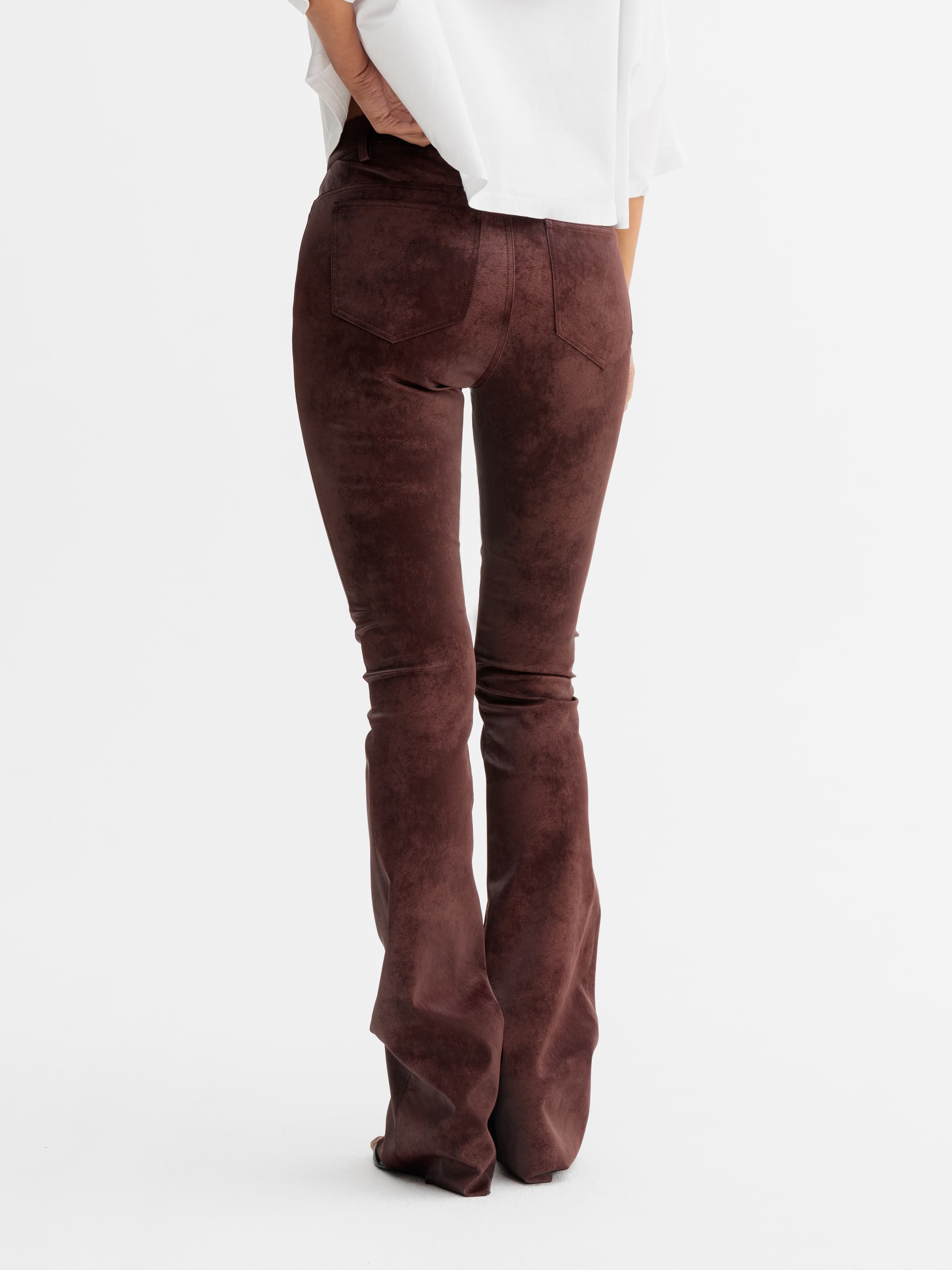 Aiko PU leather trousers burgundy