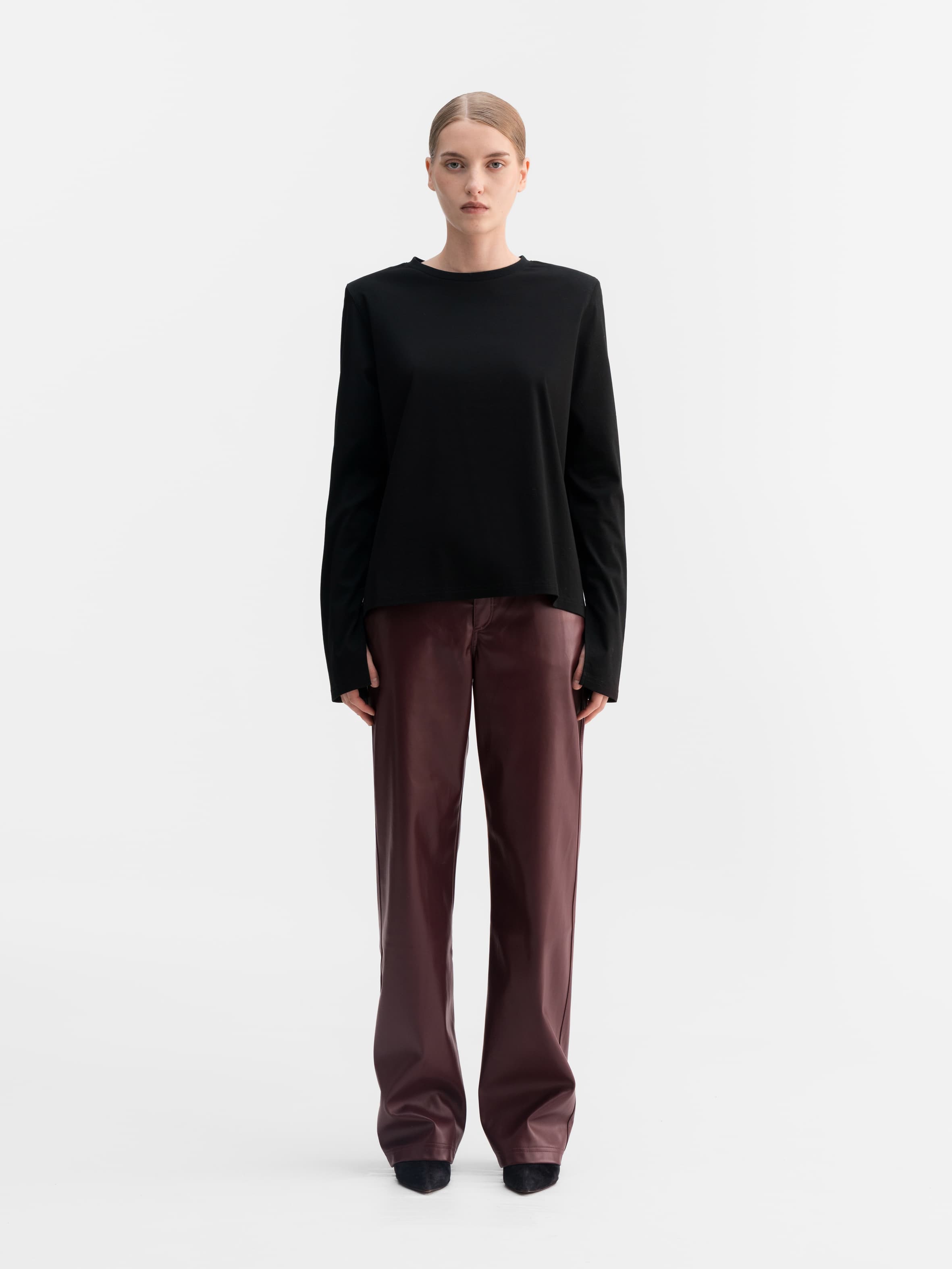 Aina PU leather trousers burgundy