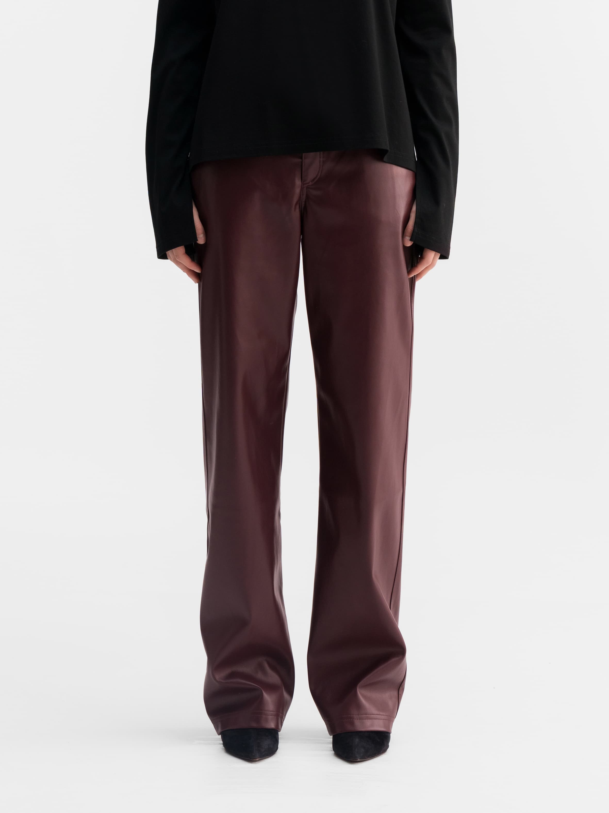 Aina PU leather trousers burgundy