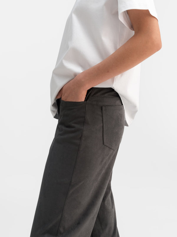Aina PU suede trousers dark grey