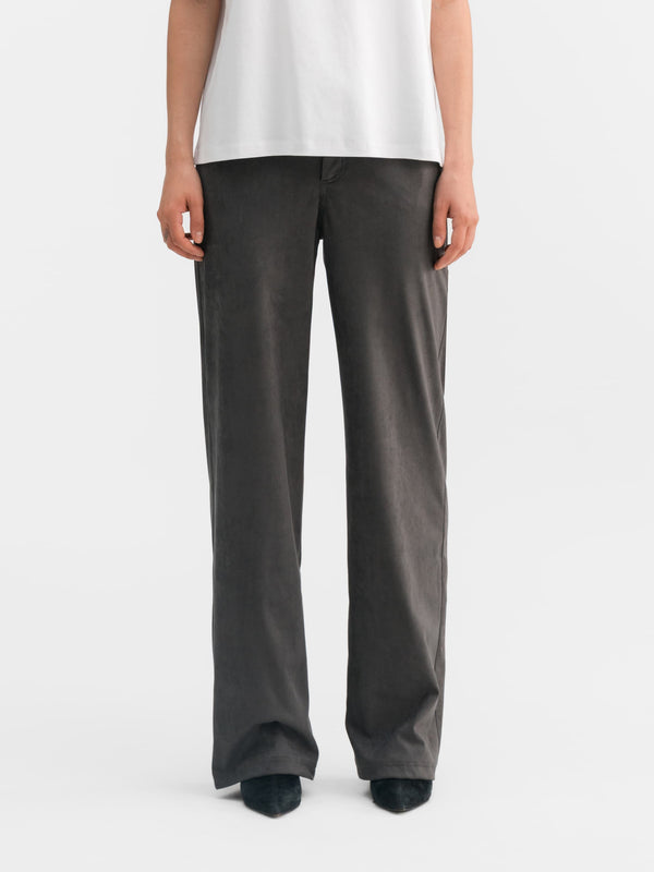 Aina PU suede trousers dark grey