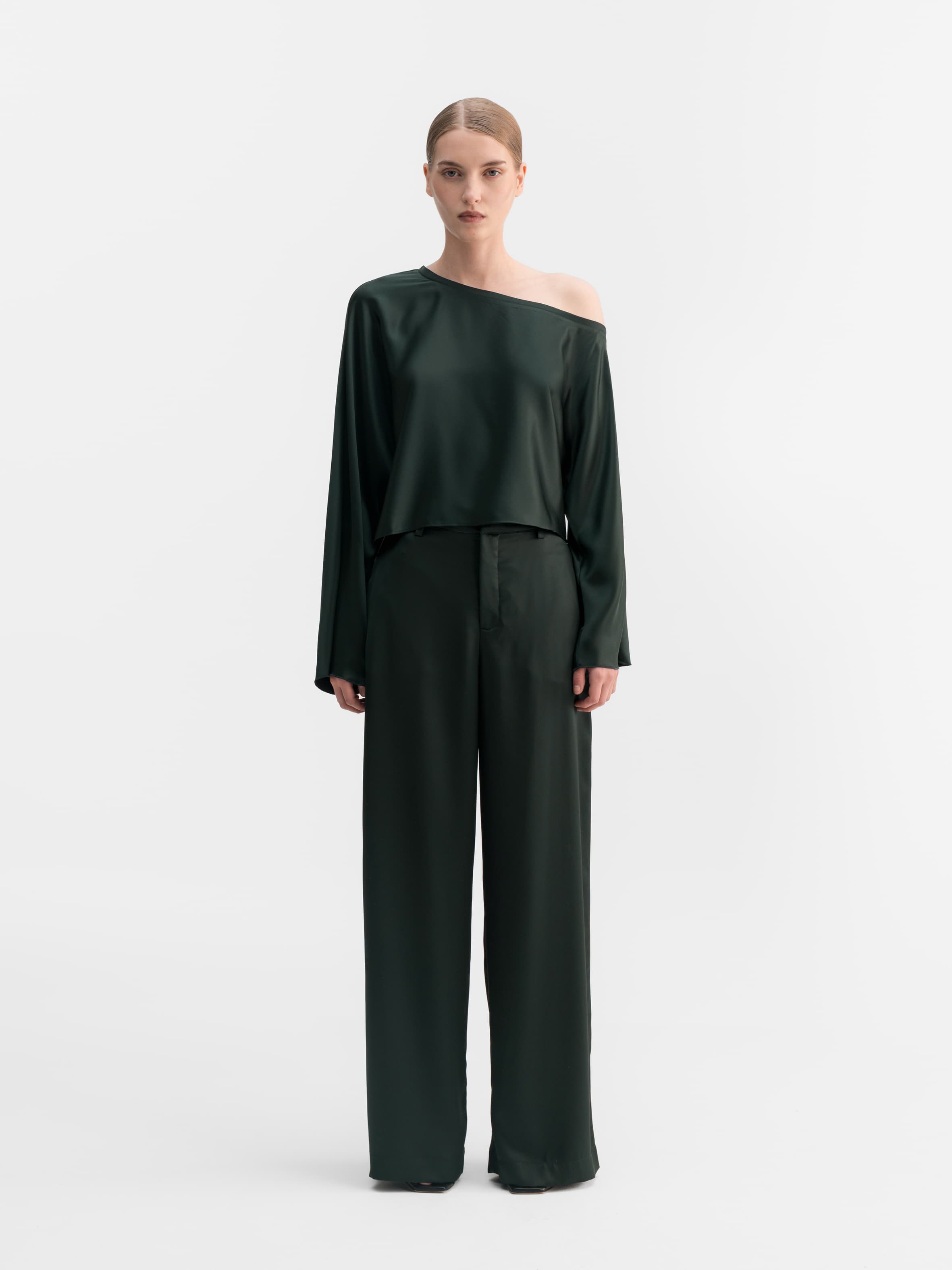 Alma satin blouse deep forest