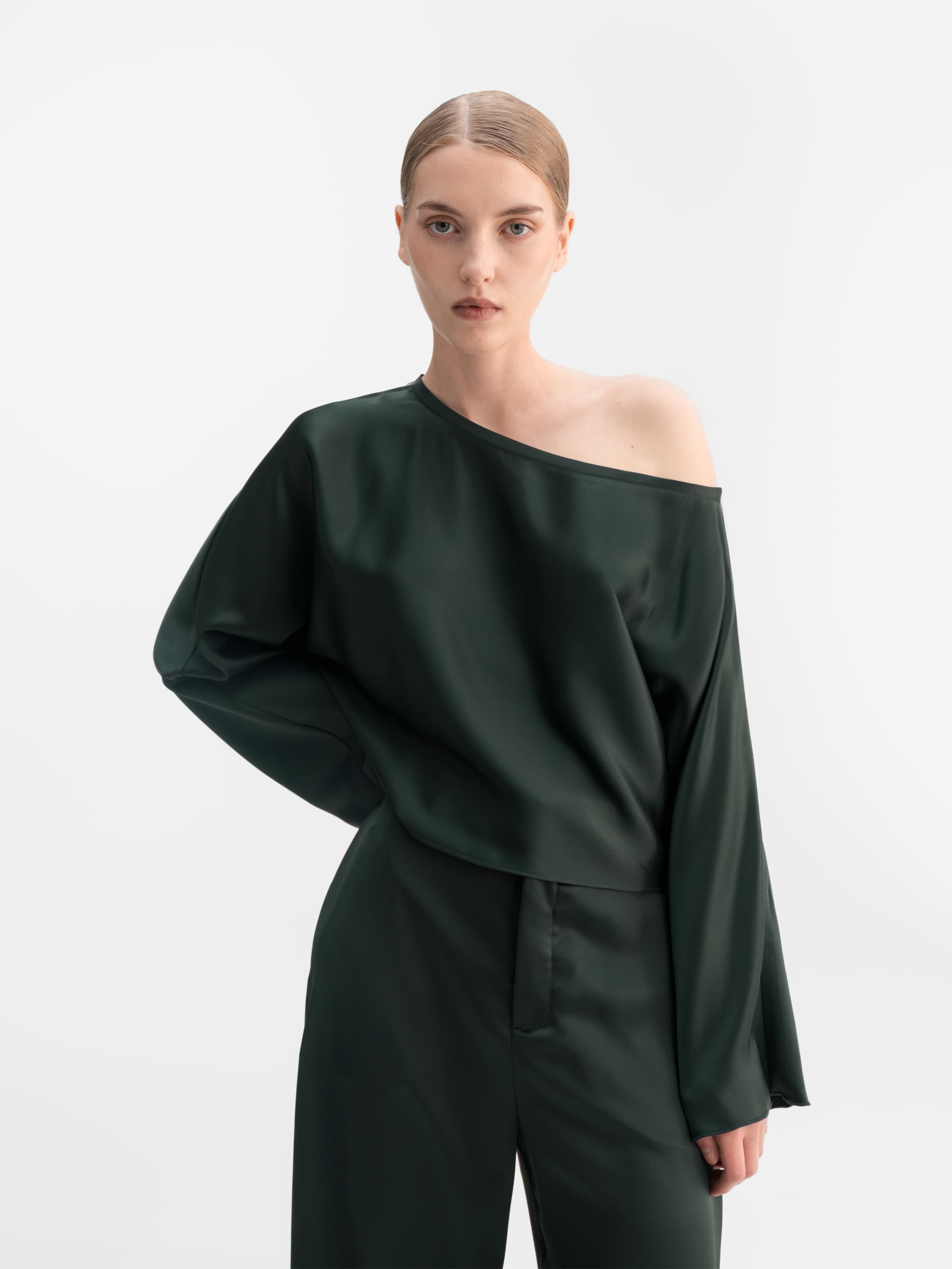 Alma satin blouse deep forest