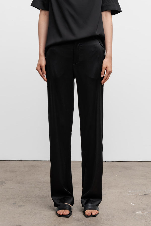 Ava silk satin trousers black