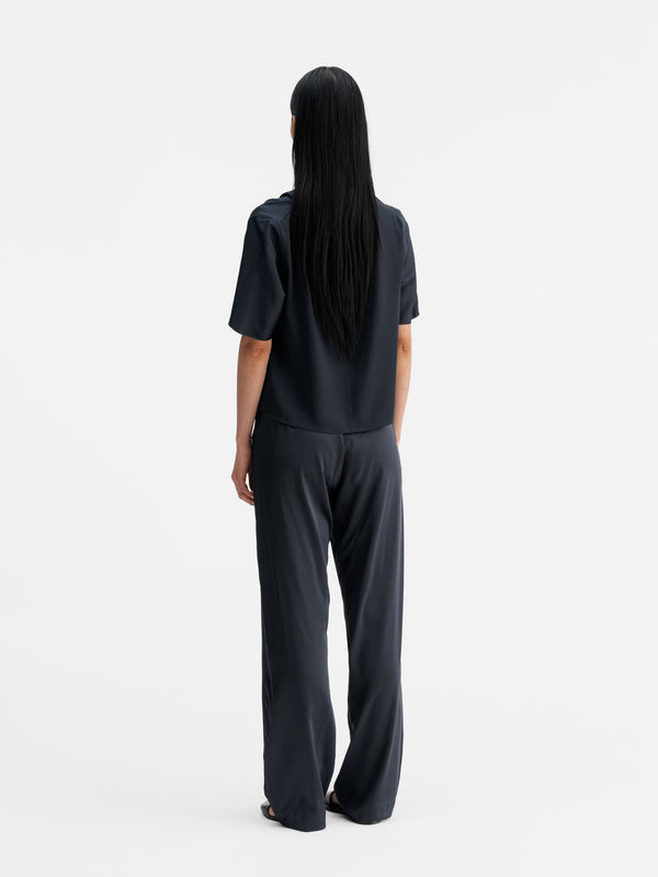 Ava satin silk trousers blue grey