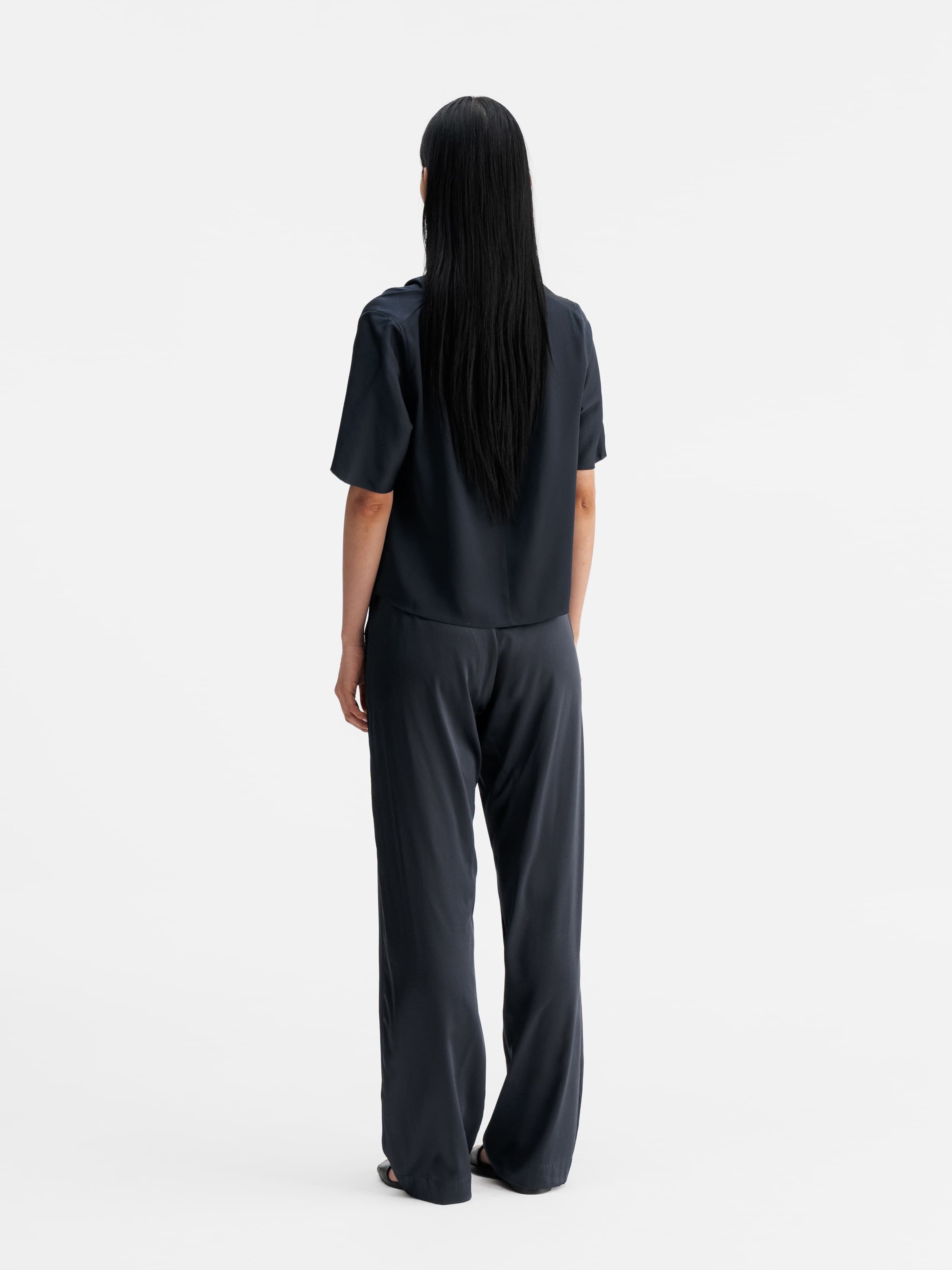 Ava satin silk trousers blue grey