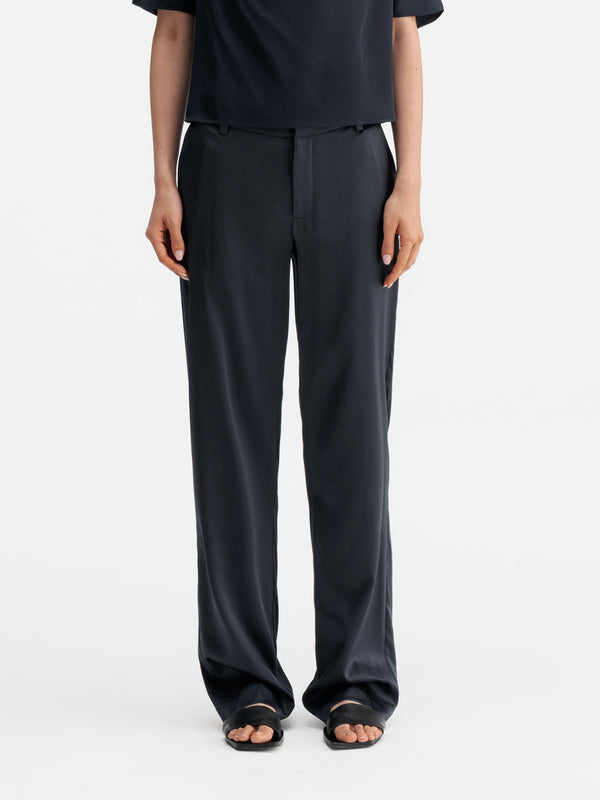 Ava satin silk trousers blue grey