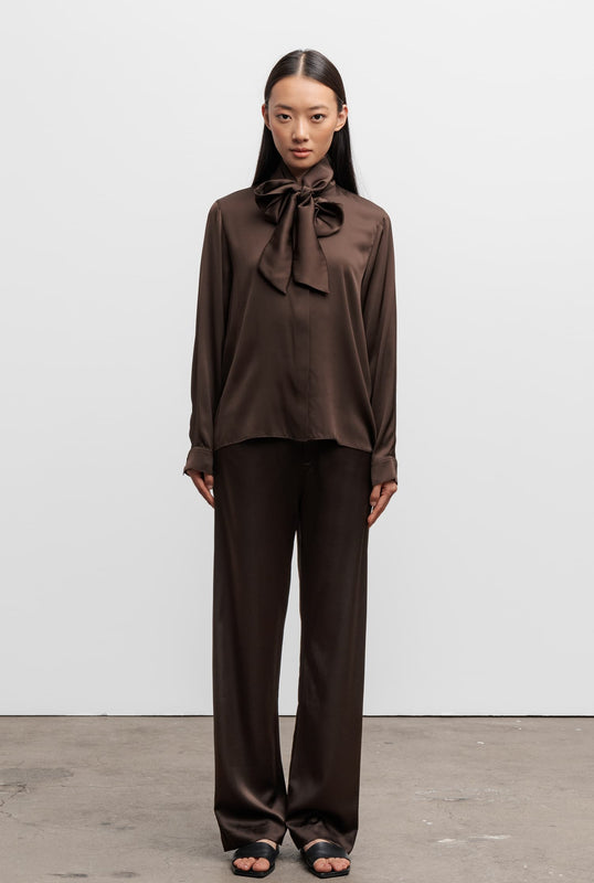 Ava satin silk trousers dark brown