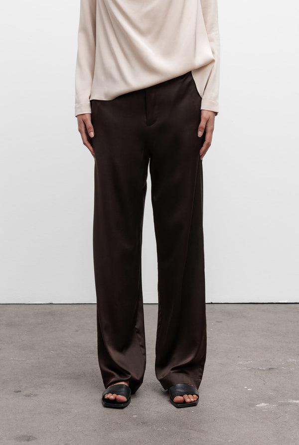 Ava silk trousers dark brown