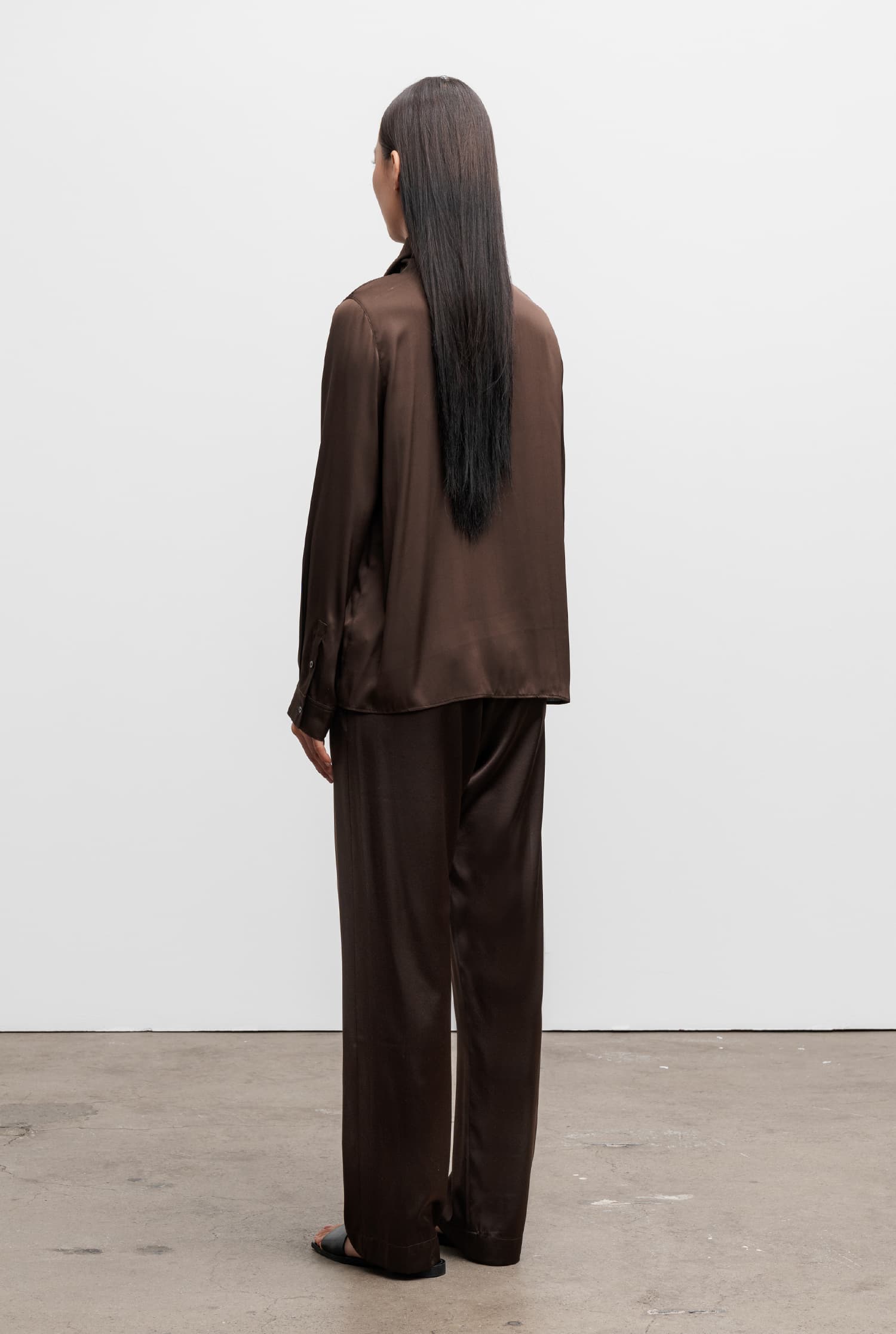 Ava satin silk trousers dark brown