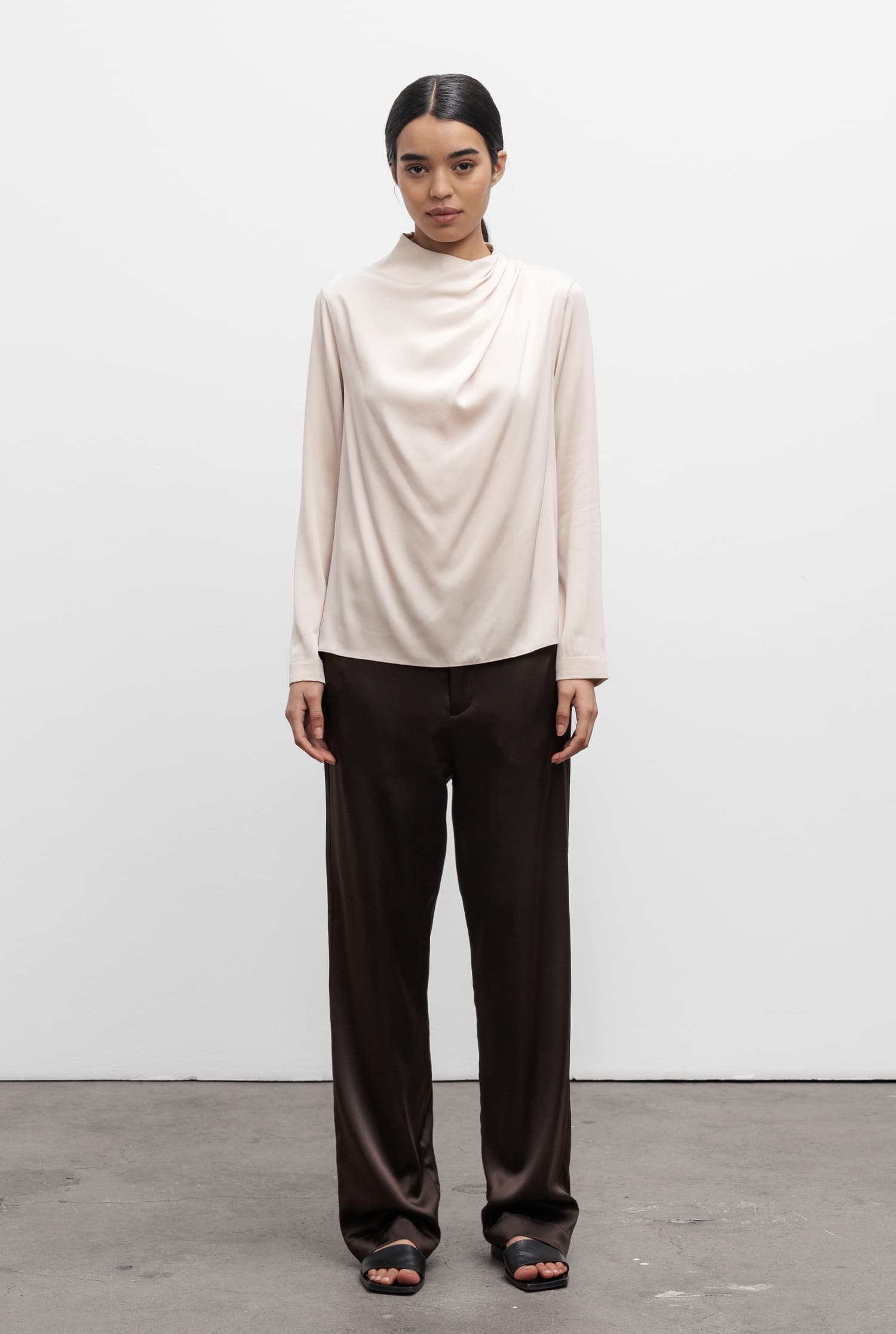 Ava satin silk trousers dark brown