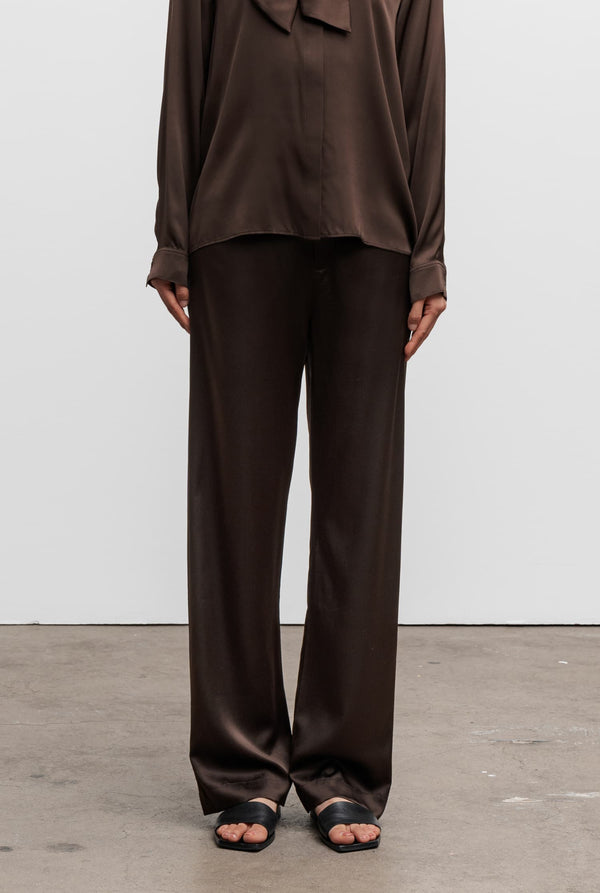 Ava silk satin trousers dark brown