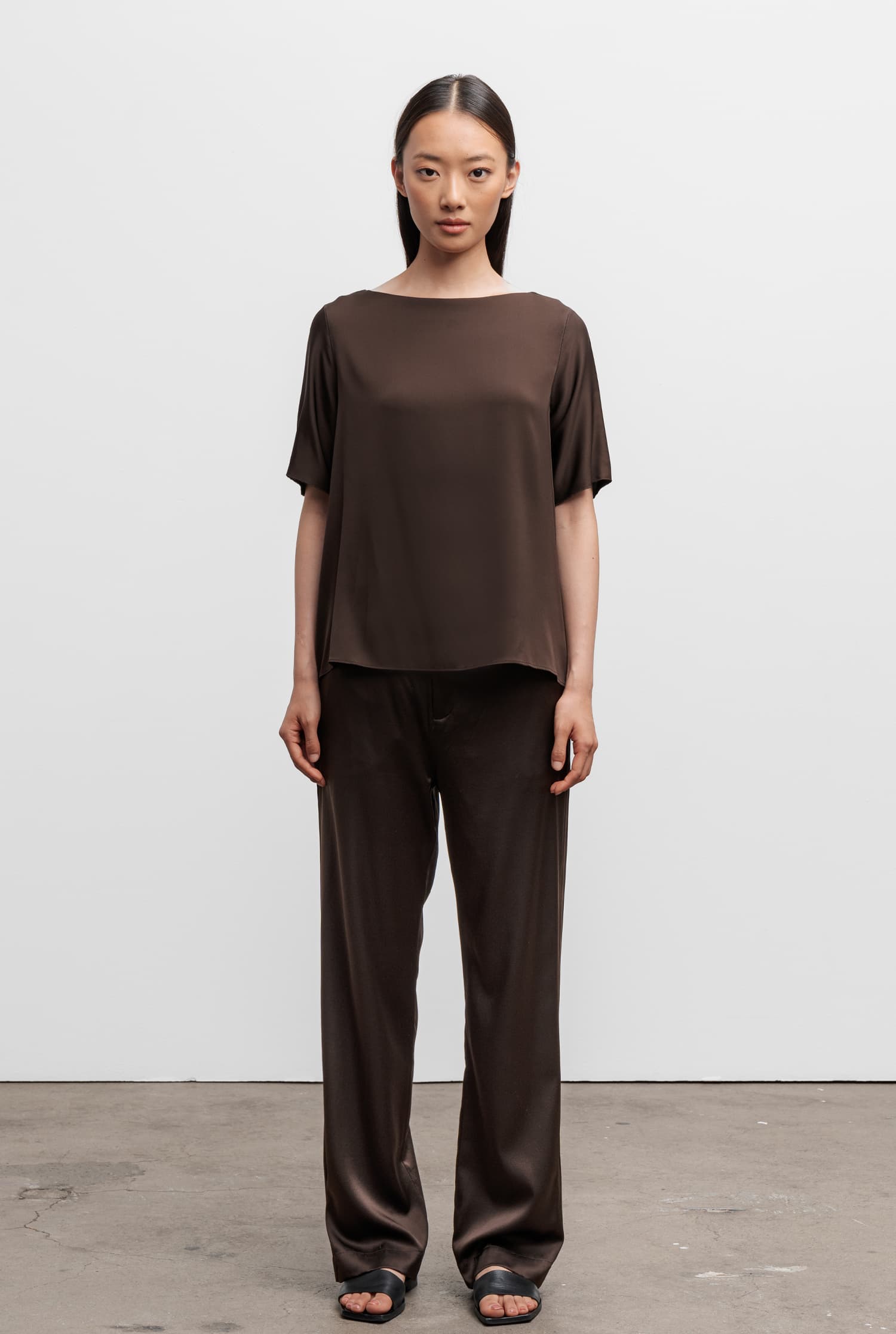 Ava satin silk trousers dark brown