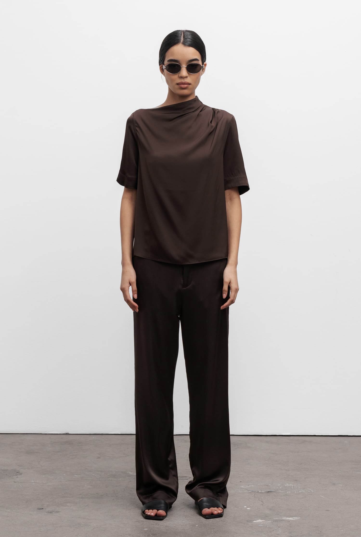 Ava satin silk trousers dark brown