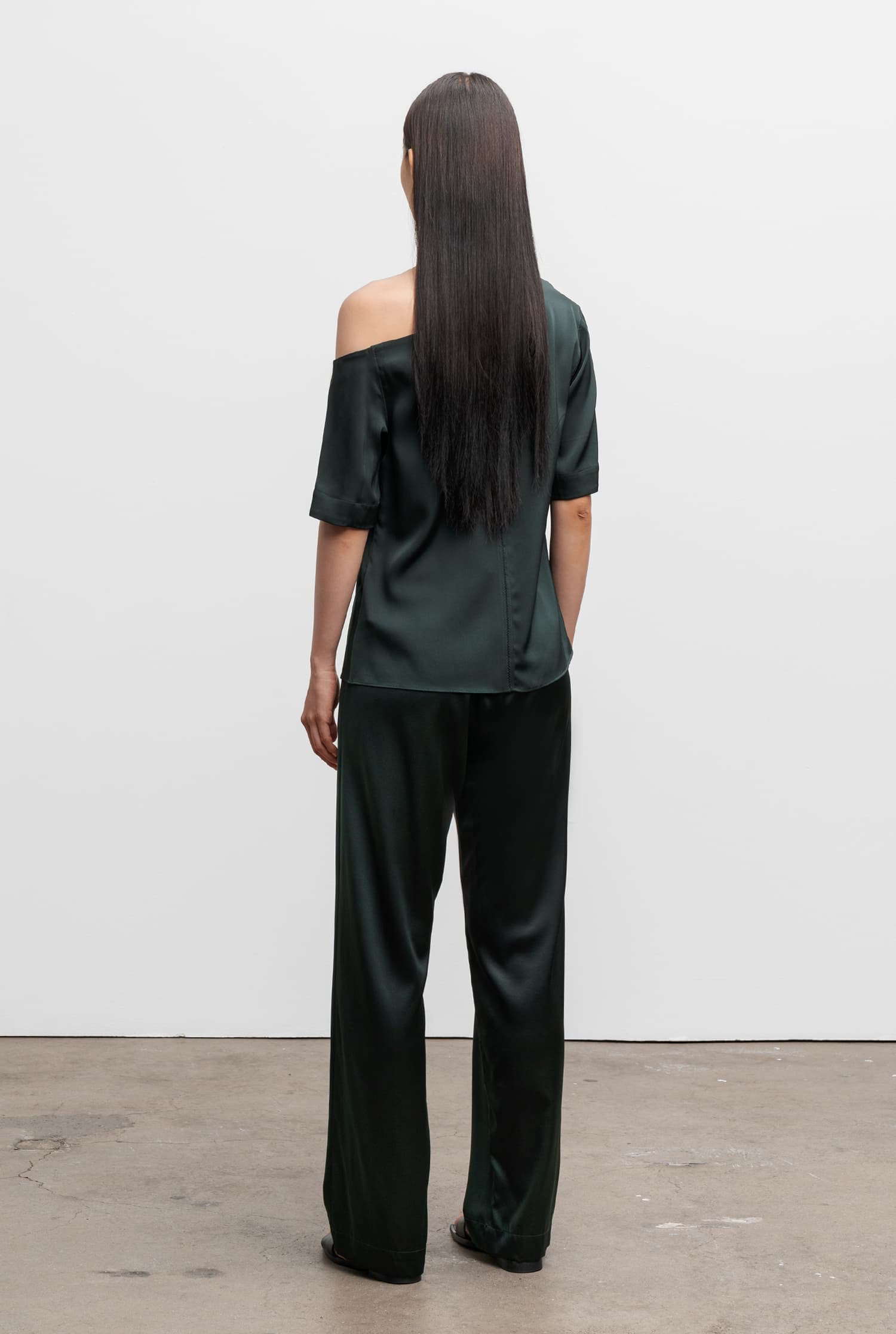 Ava satin silk trousers deep forest