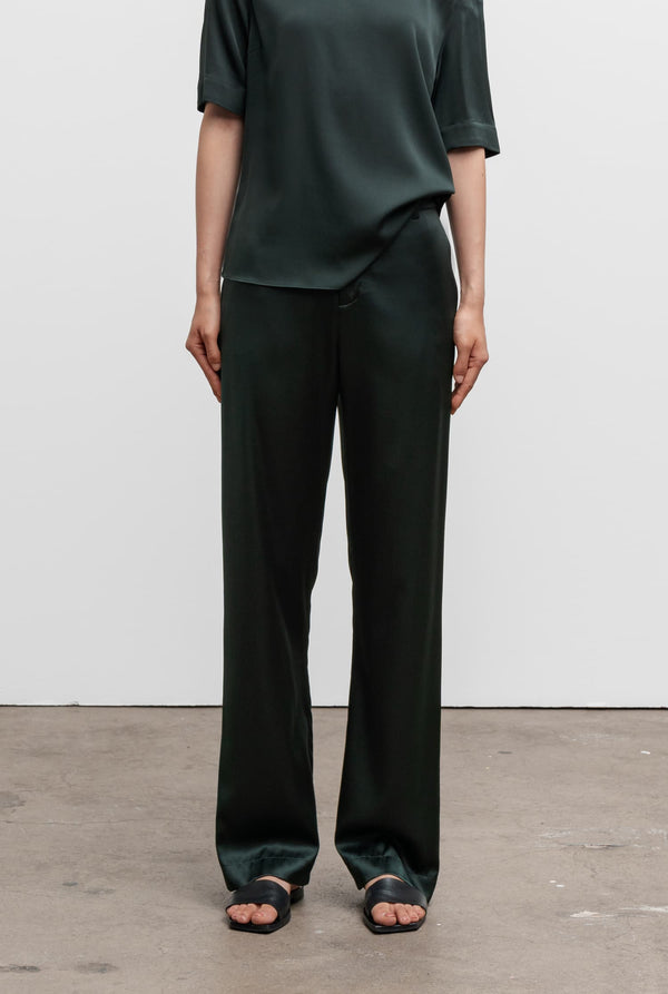 Ava satin silk trousers deep forest