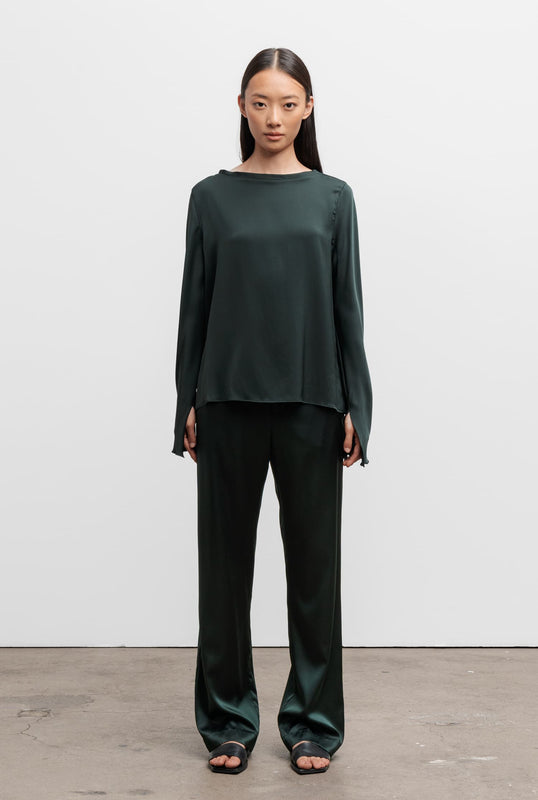 Ava satin silk trousers deep forest