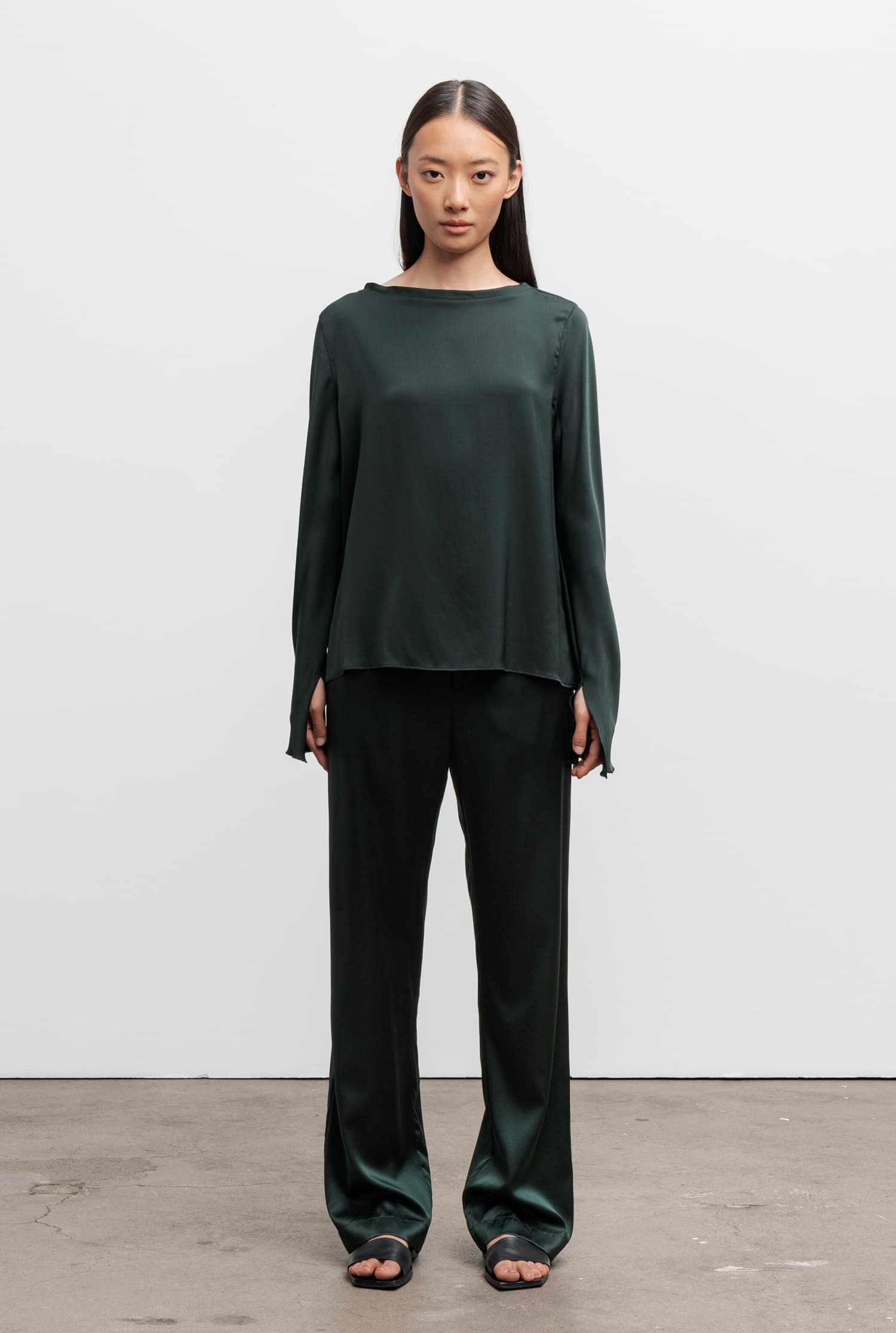 Ava satin silk trousers deep forest