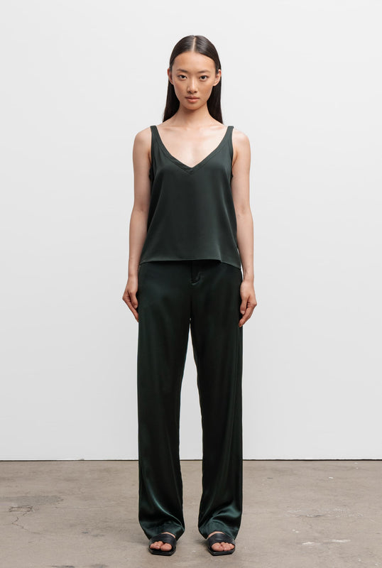 Ava satin silk trousers deep forest