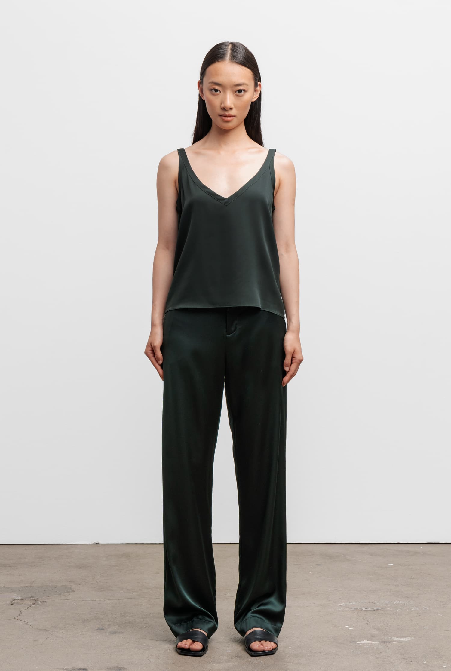 Ava satin silk trousers deep forest