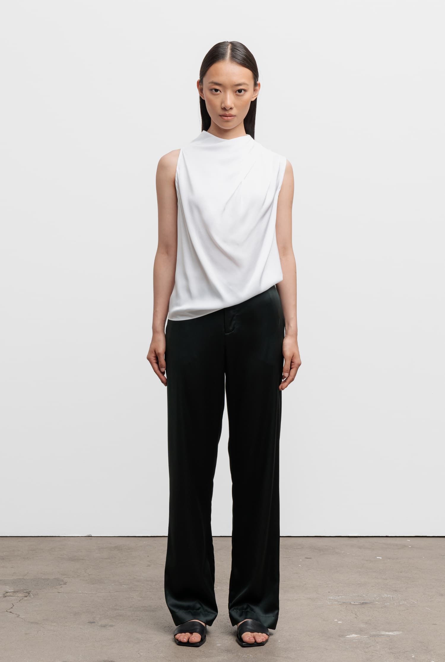 Ava satin silk trousers deep forest