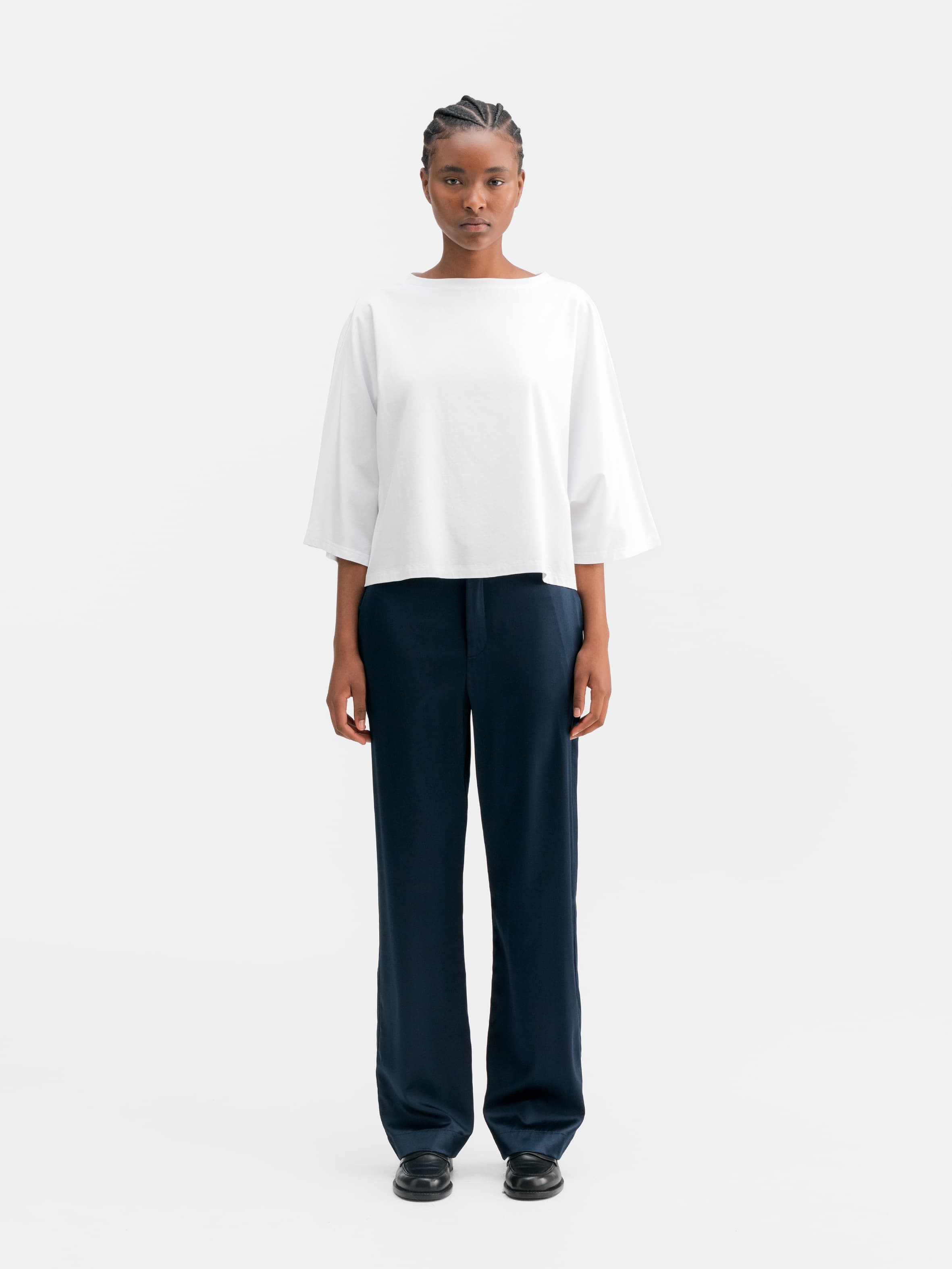 Ava satin silk trousers midnight blue