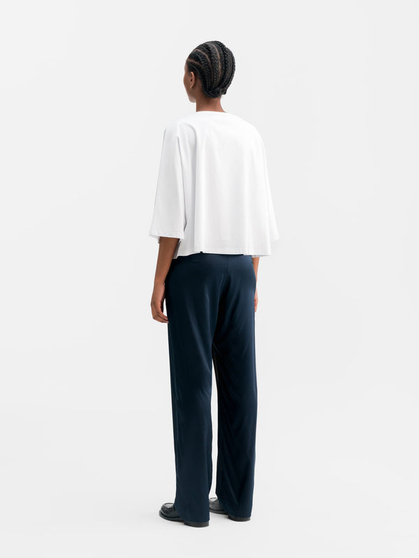 Ava satin silk trousers midnight blue