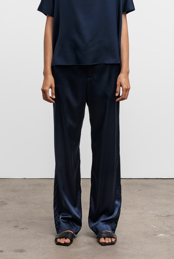 Ava silk satin trousers midnight blue