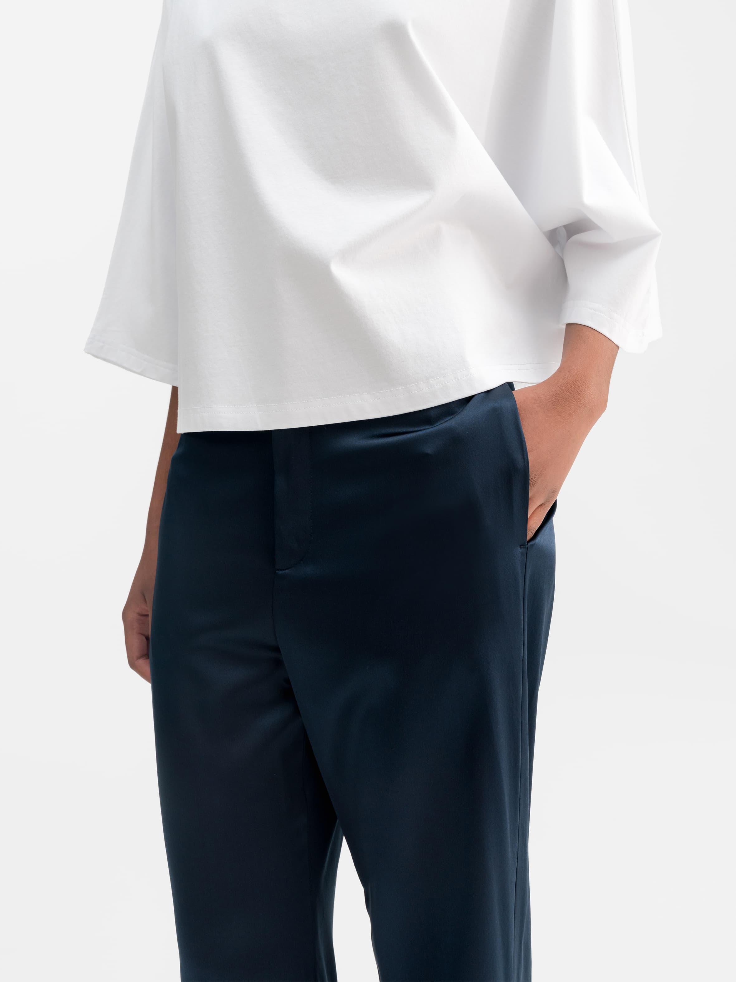 Ava satin silk trousers midnight blue