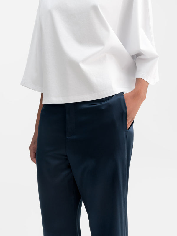 Ava satin silk trousers midnight blue