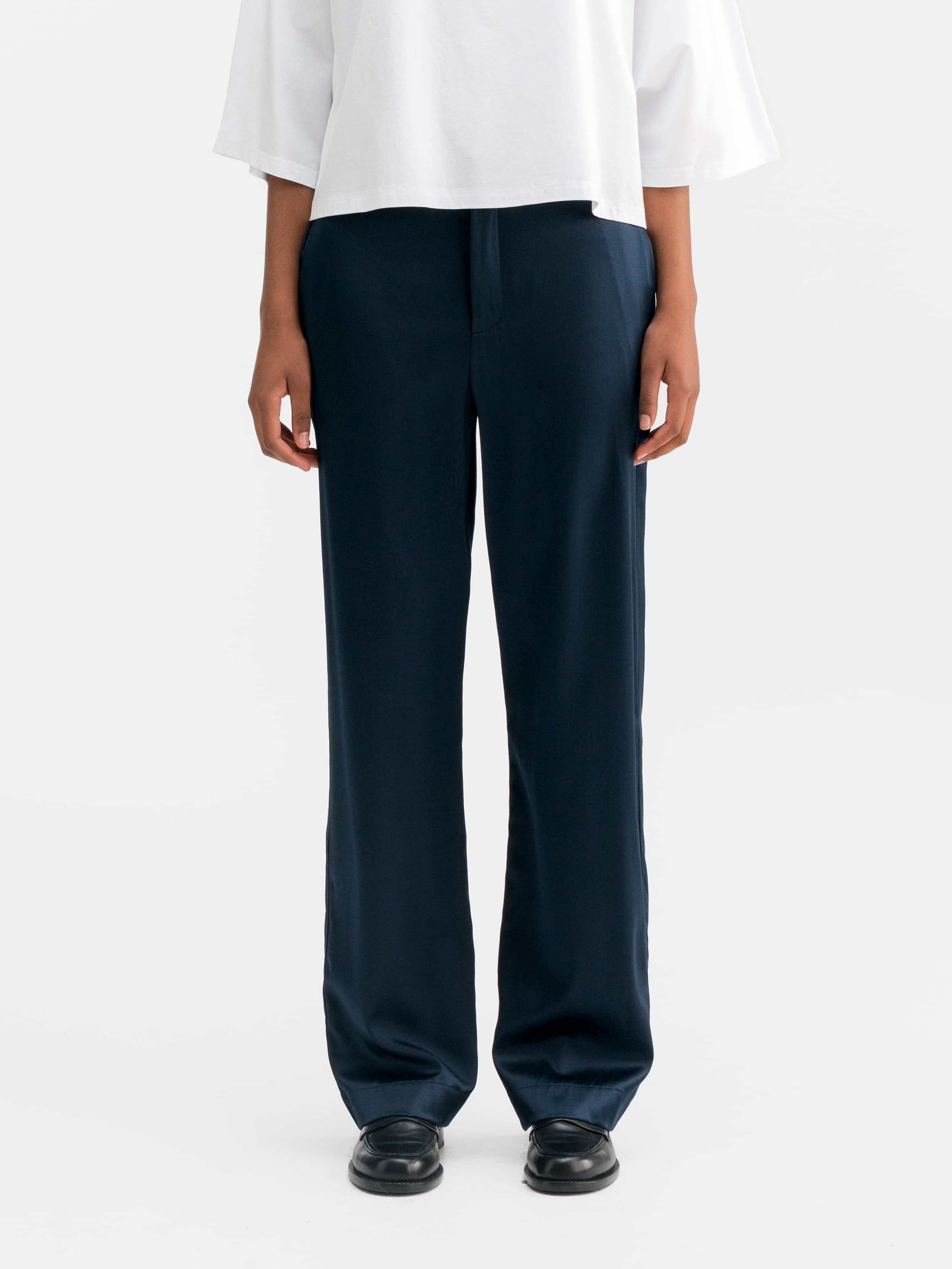 Ava satin silk trousers midnight blue