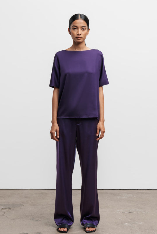 Ava satin silk trousers plum