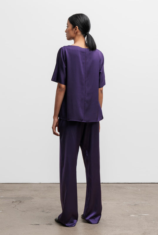 Ava satin silk trousers plum