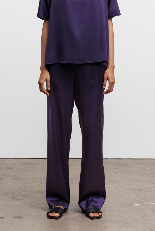 Ava silk satin trousers plum