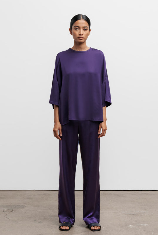 Ava satin silk trousers plum