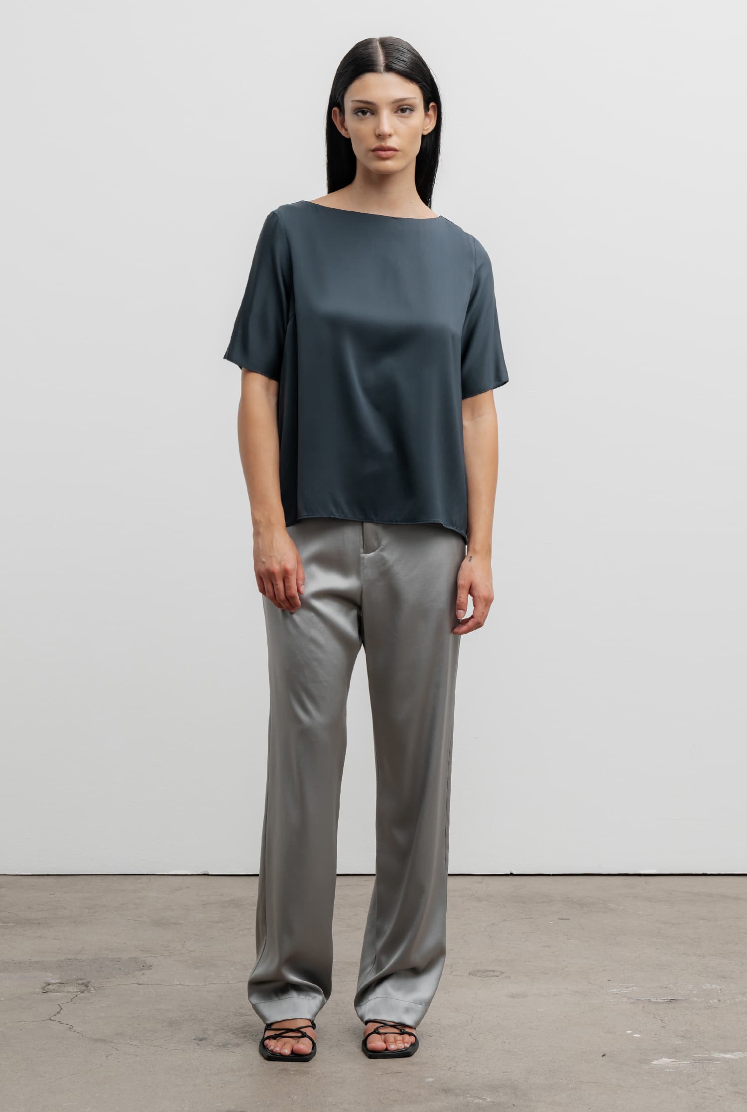 Ava satin silk trousers silver