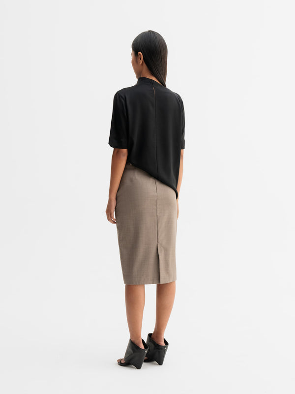 Back view of Ahlvar Gallery Ava wool skirt in Light brown