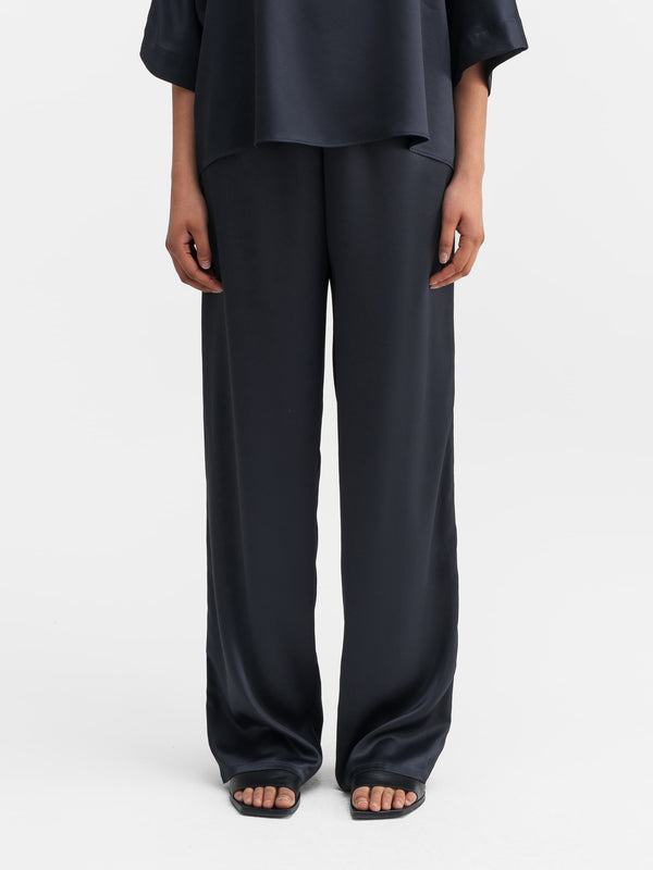 Ayla satin trousers blue grey