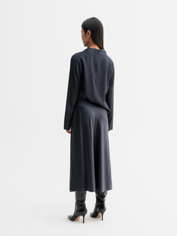 Back view of Ahlvar Gallery Ayumi silk blouse in Blue grey
