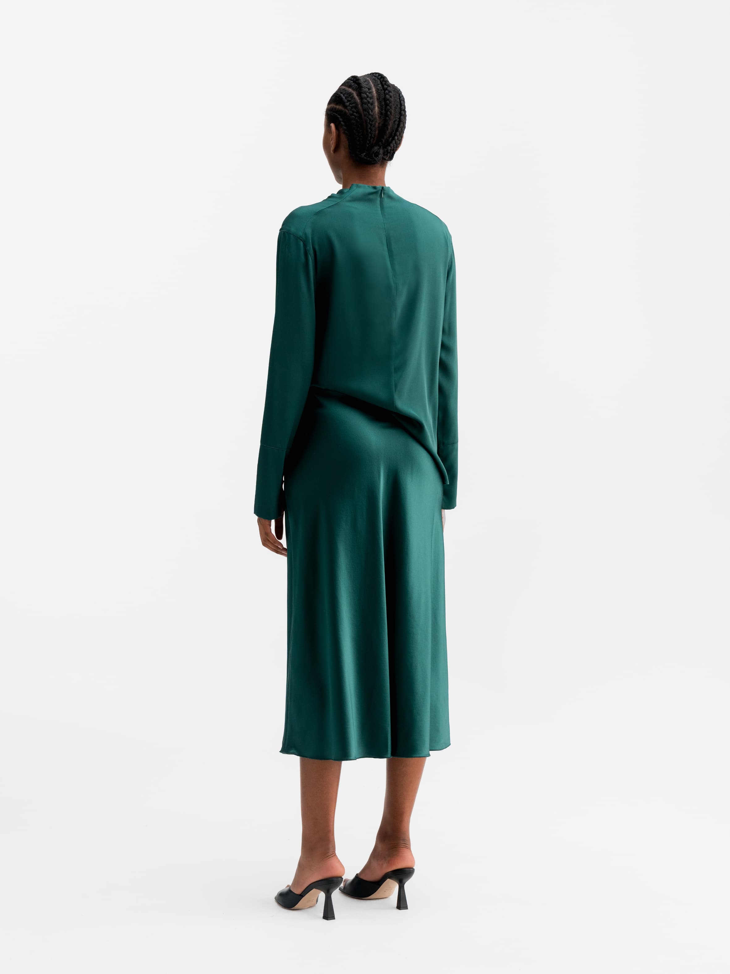 Hana satin silk skirt dark emerald