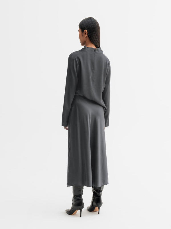 Back view of Ahlvar Gallery Ayumi silk blouse in Dark grey