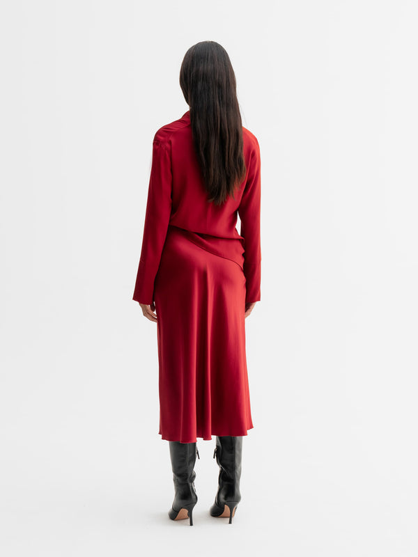 Back view of Ahlvar Gallery Ayumi silk blouse in Dark red